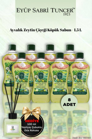 Eyüp Sabri Tuncer 8 Adet Ayvalık Zeytin Çiçeği Köpük Sabun 1,5 L  Yeşilçay Koku Hediye