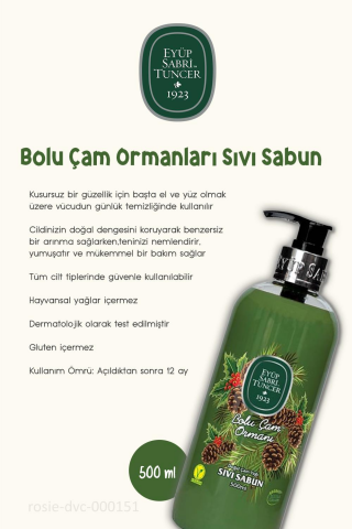 3 Adet Eyüp Sabri Tuncer Bolu Çam Ormanları Sıvı Sabun 500 ml ve ROSIE Pamuk