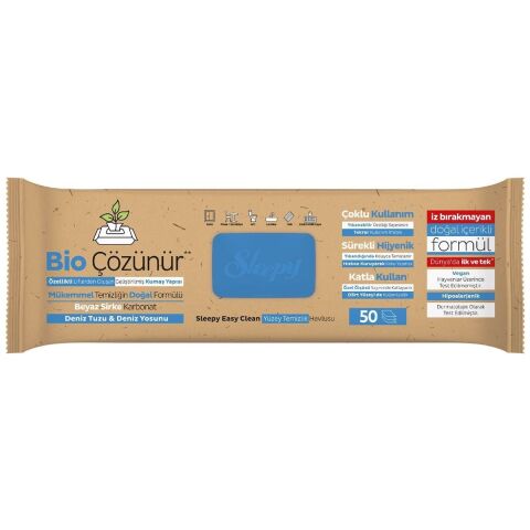 Sleepy Bio Çözünür Yüzey Temizlik Havlusu Deniz Tuzu&Yosun 3x50 (150 Yaprak)