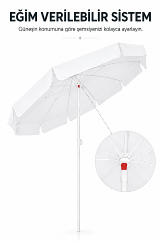 Beyaz Plaj Şemsiyesi 200 cm, 10 telli