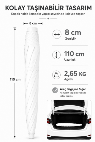 Beyaz Plaj Şemsiyesi 200 cm, 10 telli