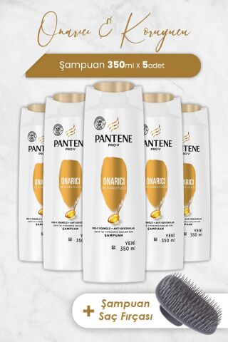 Pantene Şampuan Pro-V Onarıcı ve Koruyucu 350 ml x 5 Adet ve Şampuan Fırçası