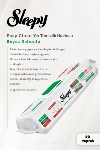 Sleepy Arap Sabun Katkılı 50'li, Beyaz Sabun Katkılı 50'li 4 XLarge Yer Temizlik Havlusu ve ROSIE Pamuk 60'lı