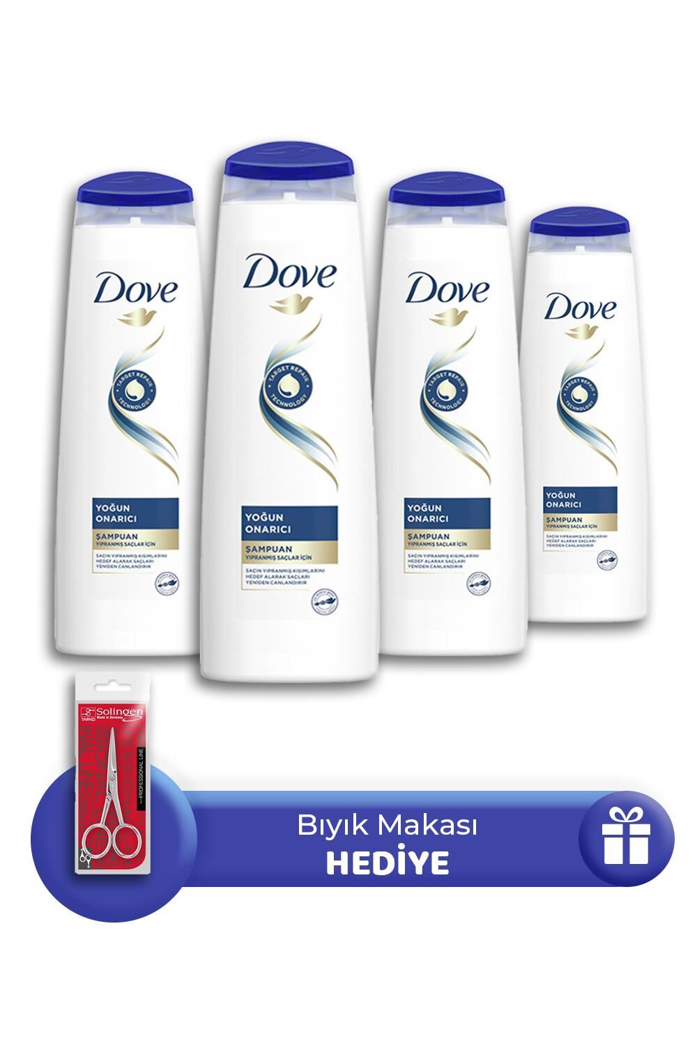 Dove Şampuan Yoğun Onarıcı 350 ml 4 Adet, Bıyık Makası Hediye