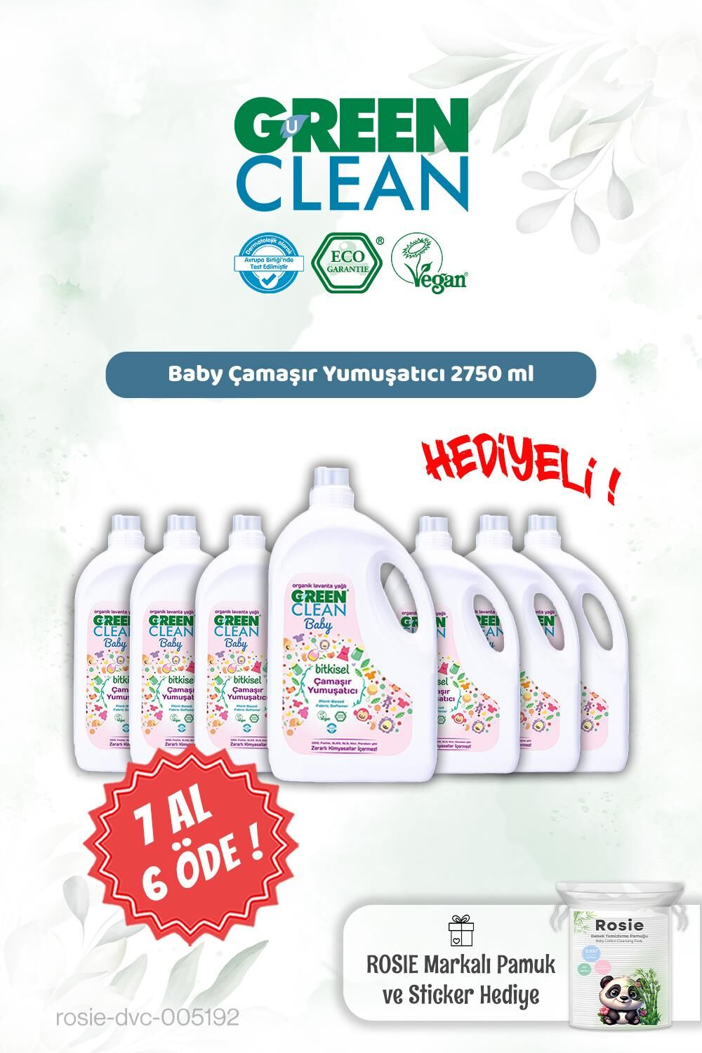 Green Clean Baby Çamaşır Yumuşatıcı 2750 ml 7 AL 6 ÖDE ve Rosie Hediye
