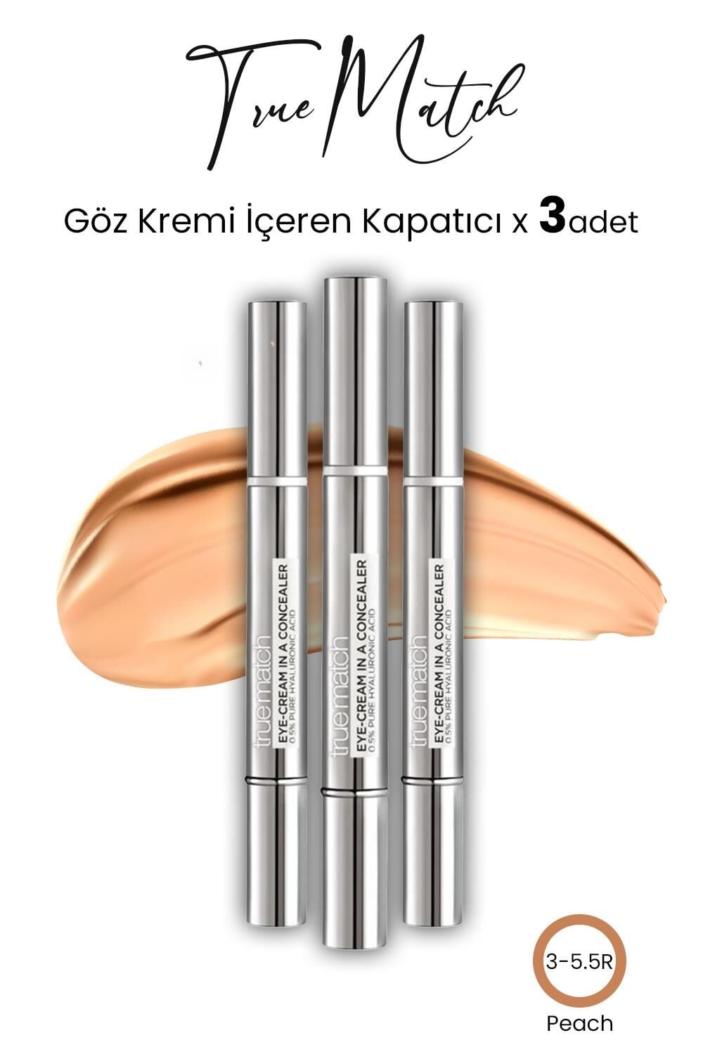 Loreal Paris True Match Göz Kremi İçeren Kapatıcı Peach 3-5.5R x 3 Adet