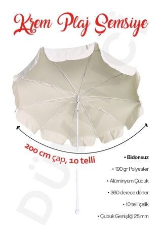 Plaj Şemsiyesi 200 Cm Beyaz Kalın Oxford Kumaş ( Bidonsuz )