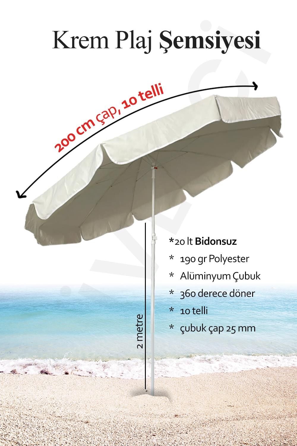 10 Telli Plaj Bahçe Balkon Şemsiyesi Eğilebilir 200 cm Kalın Kumaş