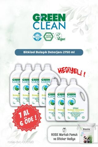 Green Clean Bitkisel Bulaşık Deterjanı 2750 ml 7 AL 6 ÖDE ve Rosie Hediye