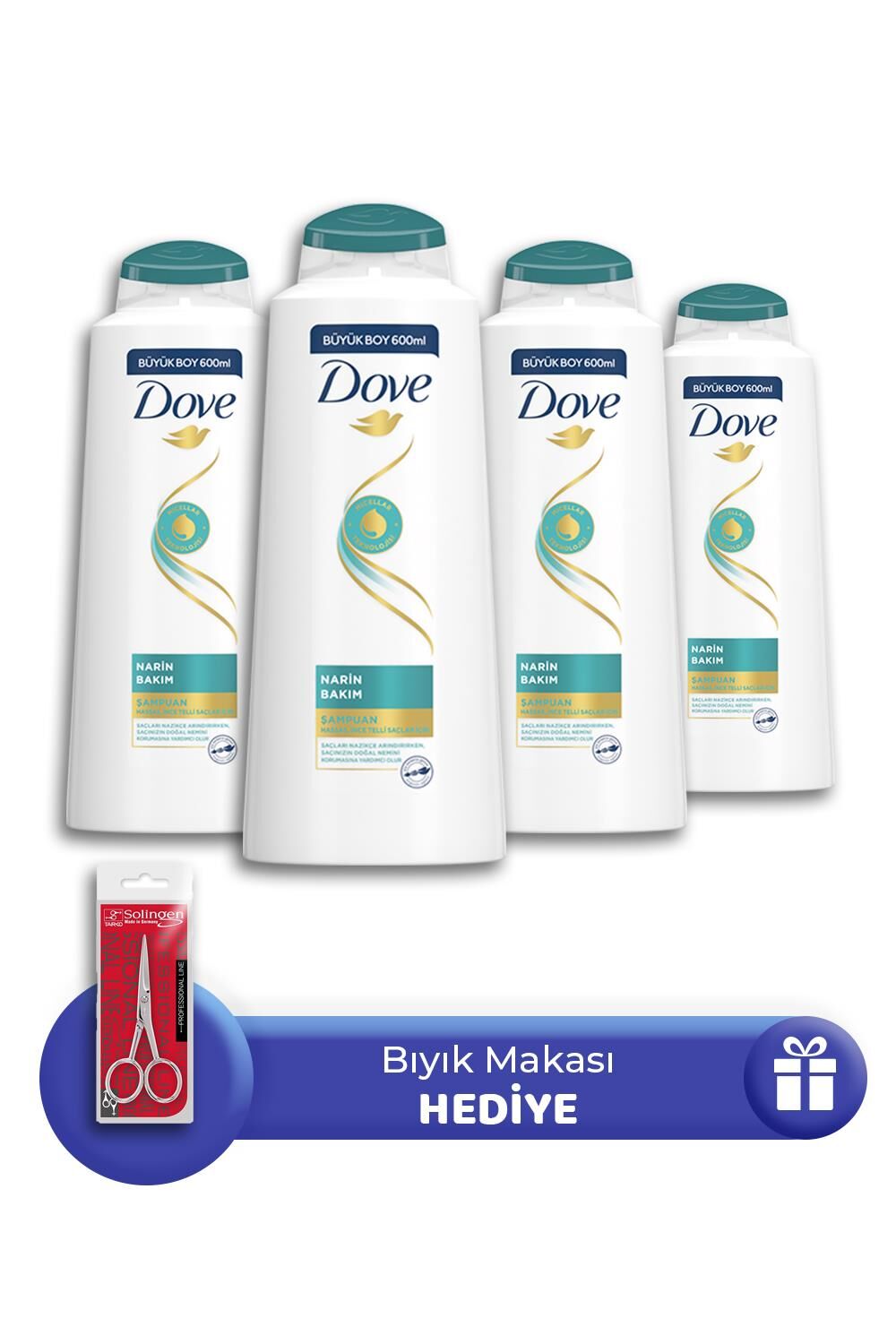Dove Narin Bakım Şampuan 600 ml 4 Adet, Bıyık Makası Hediye