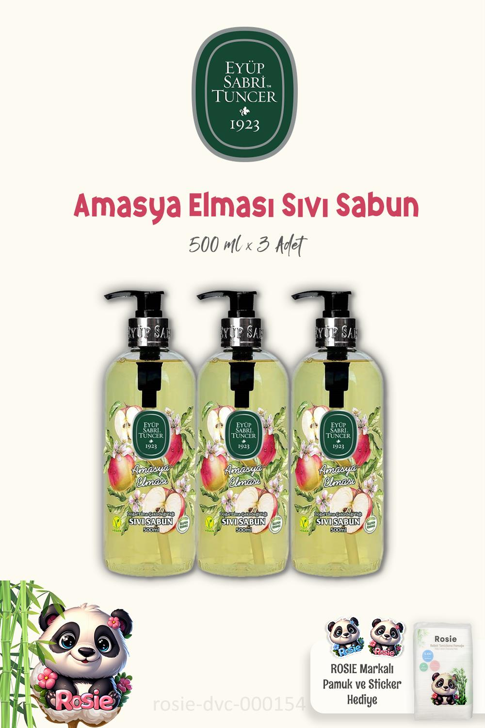 Eyüp Sabri Tuncer 3 Adet Amasya Elması Sıvı Sabun 500 ml ve ROSIE Doğal Pamuk
