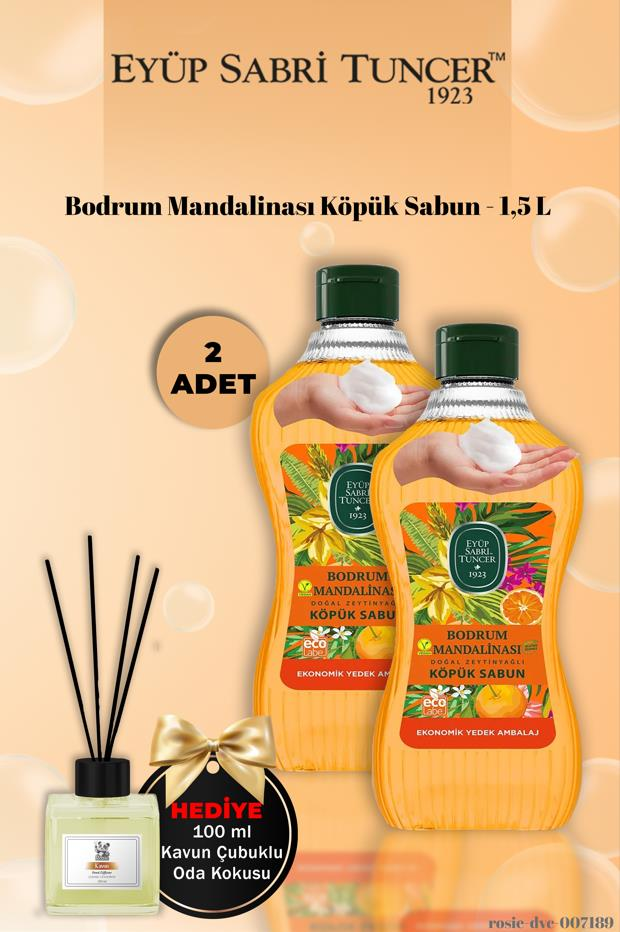 Eyüp Sabri Tuncer x2 Bodrum Mandalinası Köpük Sabun 1,5 L Kavun Koku Hediye