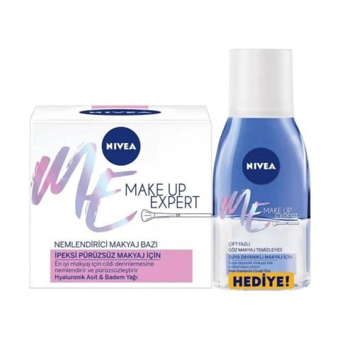 Nivea Make Up Expert Nemlendirici İpeksi Makyaj Bazı 50 ml ve Çift Etkili Göz Makyaj Temizleyici 125 ml