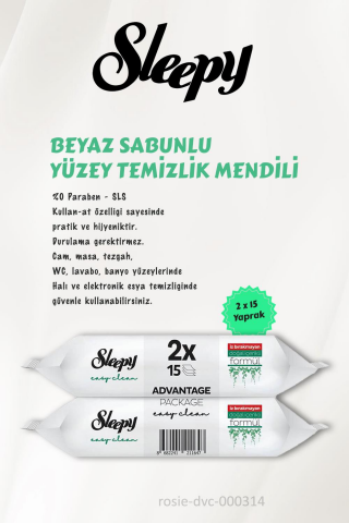 Sleepy Easy Clean Beyaz Sabunlu Yüzey Temizlik Mendili Seti 3'lü ve ROSIE Pamuk