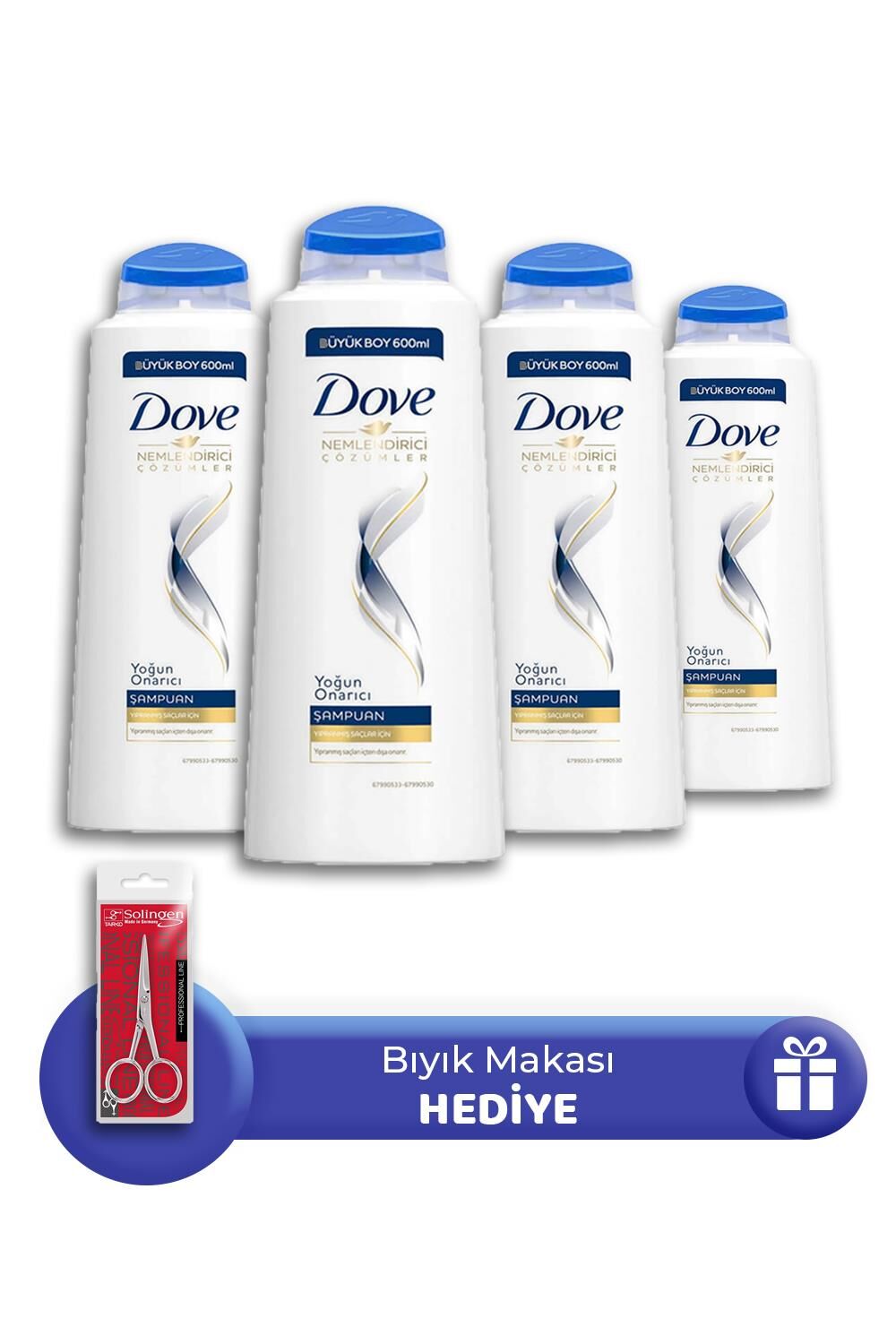 Dove Yoğun Onarıcı Şampuan 600 ML 4 Adet, Bıyık Makası Hediye