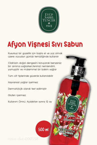 Eyüp Sabri Tuncer 3'lü Afyon Vişnesi Sıvı Sabun 500 ml ve ROSIE %100 Doğal Pamuk