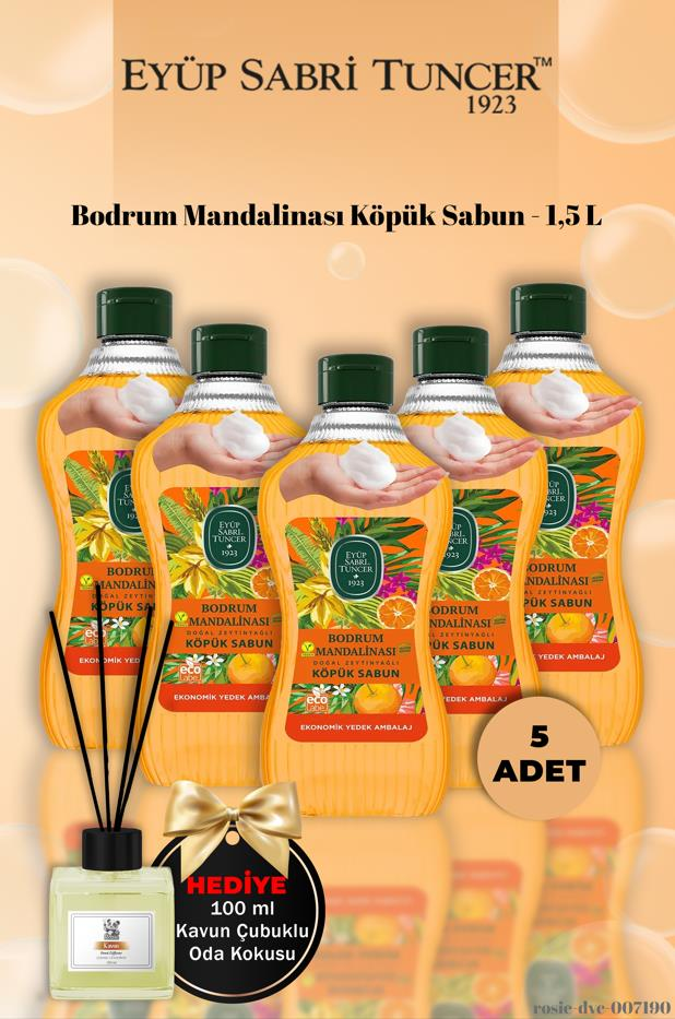 5'li 1,5 L Eyüp Sabri Tuncer Bodrum Mandalinası Köpük Sabun Kavun Koku Hediye