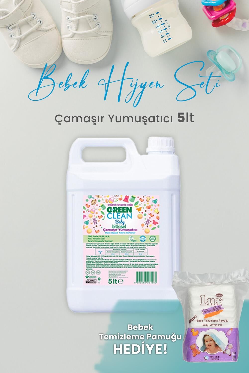 Green Clean Baby Bitkisel Çamaşır Yumuşatıcı Lavanta Yağlı 5 lt ve Hediyeli