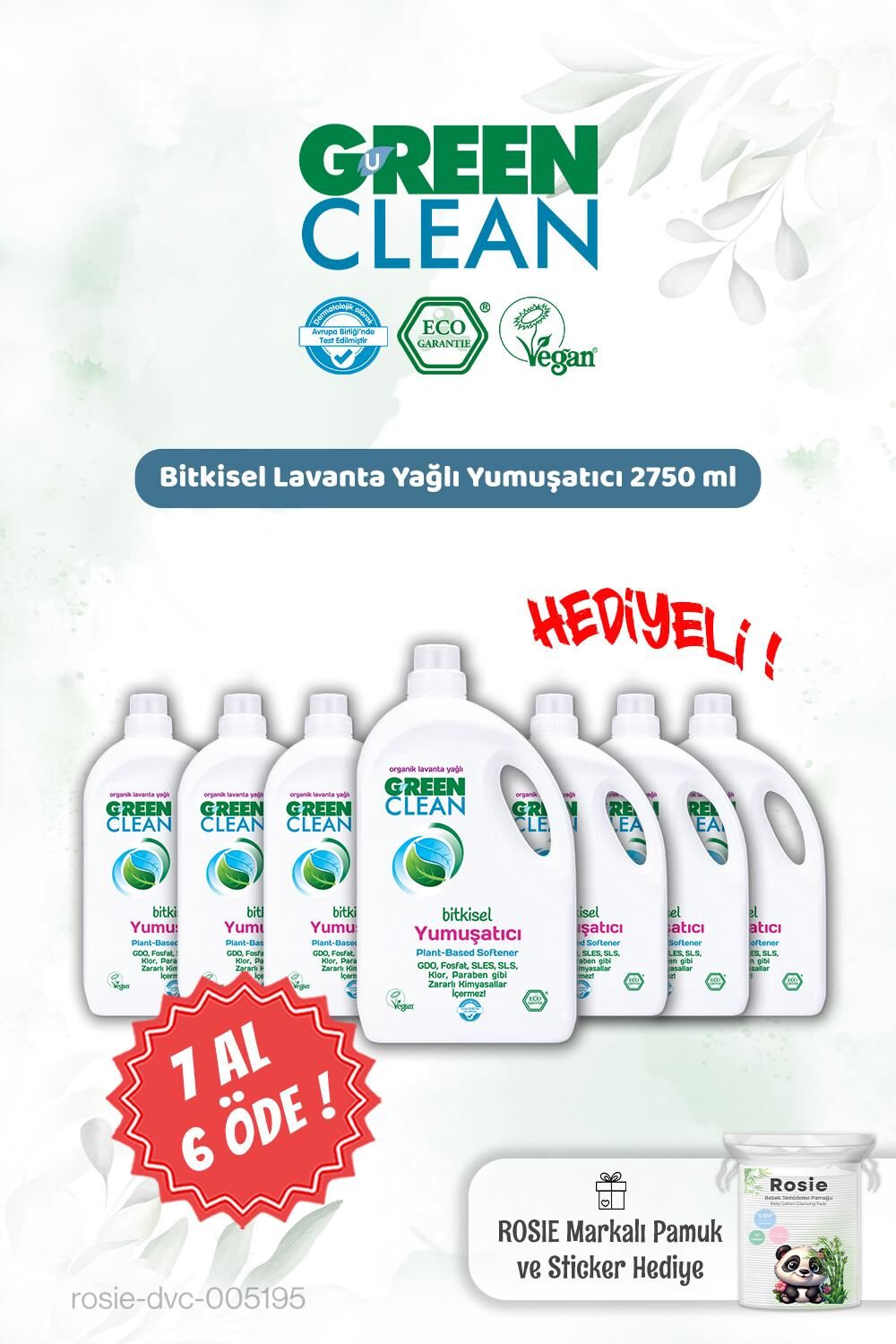 Green Clean Lavanta Yağ.Çamaşır Yumuşatıcı 2750 ml 7 AL 6 ÖDE ve Rosie Hediye