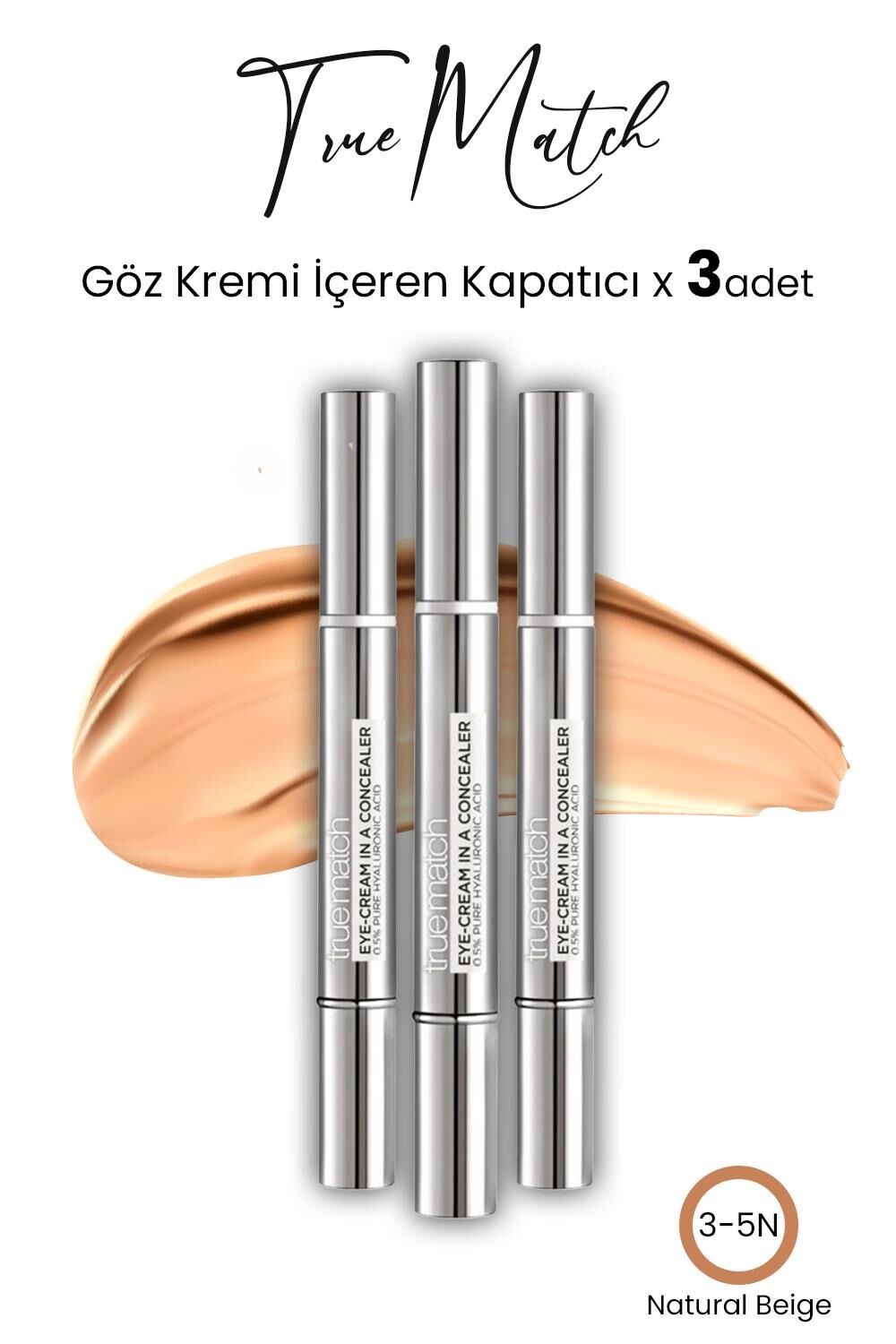 Loreal Paris True Match Göz Kremi İçeren Kapatıcı Natural Beige 3-5N x 3 Adet