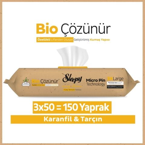 Sleepy Bio Çözünür Yüzey Temizlik Havlusu Karanfil&Tarçın 3x50 (150 Yaprak)