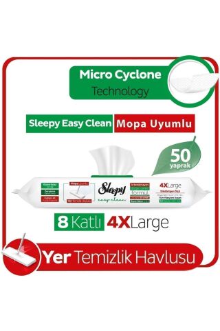 Easy Clean Beyaz Sabun Katkılı Mopa Uyumlu Yer Temizlik Havlusu 50 Yaprak, Dayanıklı Özel Ambalaj
