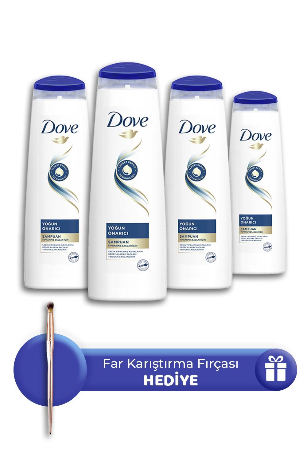 Dove Şampuan Yoğun Onarıcı 350 ml 4 Adet, Far Karıştırma Fırçası Hediye