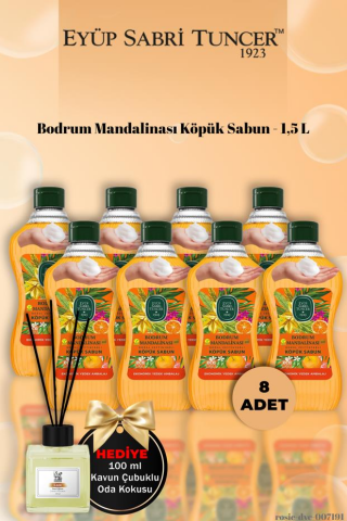 Eyüp Sabri Tuncer 8 Adet 1,5 L Bodrum Mandalinası Köpük Sabun Kavun Koku Hediye