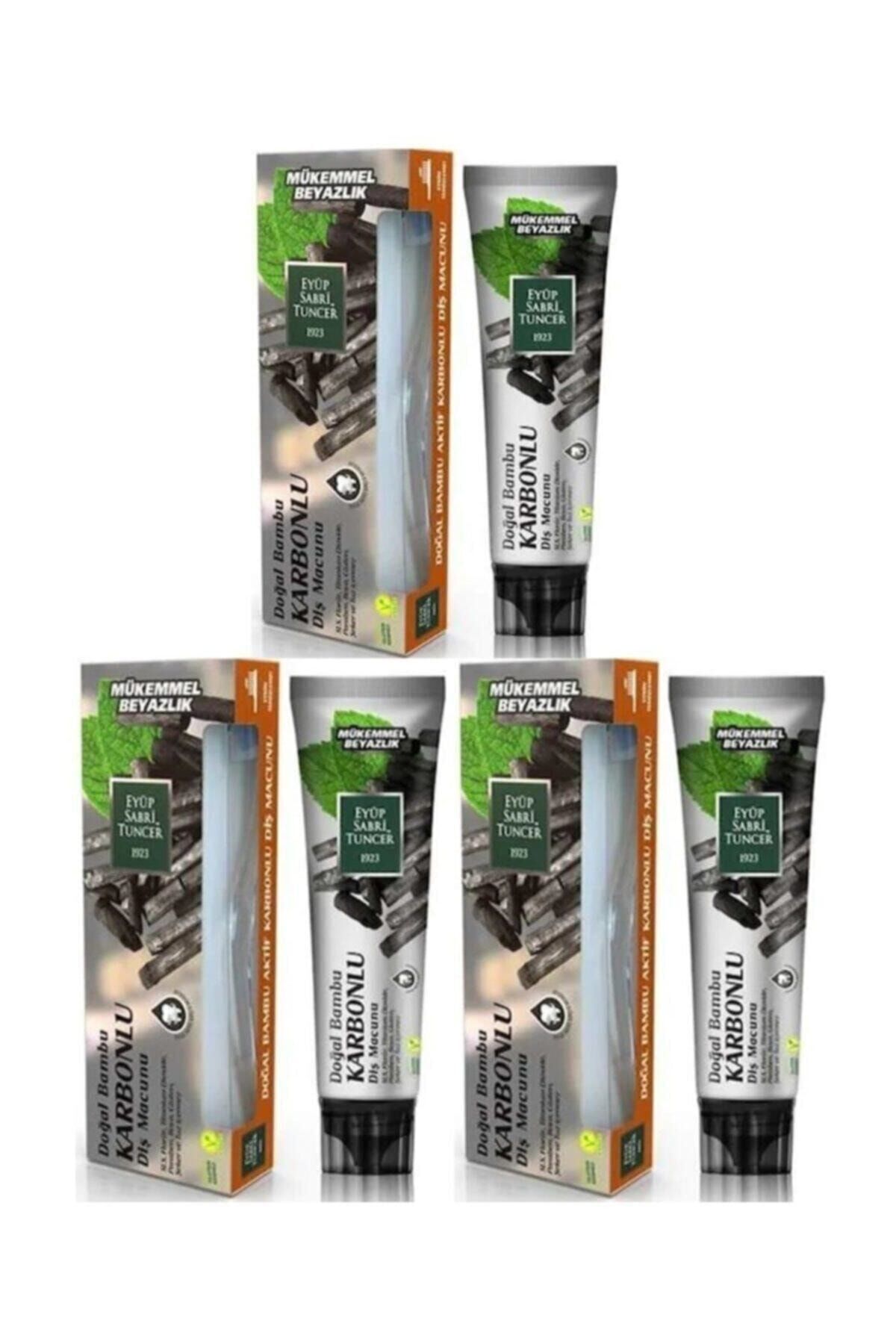 Eyüp Sabri Tuncer Doğal Aktif Bambu Karbonlu Diş Macunu 75 ml + Diş Fırçası Hediyeli X 3 Adet