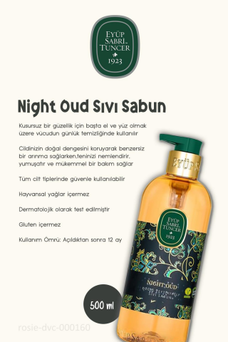 Eyüp Sabri Tuncer 3'lü Night Oud Doğal Zeytinyağlı Sıvı Sabun 500 ml ve ROSIE