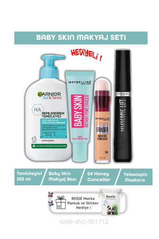 Loreal Paris Telescopic Maskara, Baby Skin Gözenek Gizleyici, Conceller 04 Honey, Yüz Temizleyici 250 ml ve ROSIE