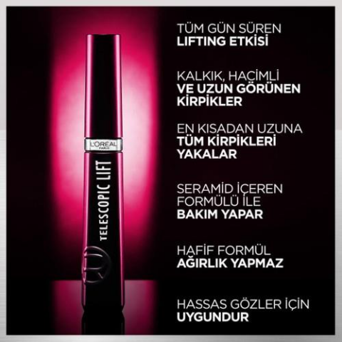 Loreal Paris Telescopic Maskara, Baby Skin Gözenek Gizleyici, Conceller 04 Honey, Yüz Temizleyici 250 ml ve ROSIE