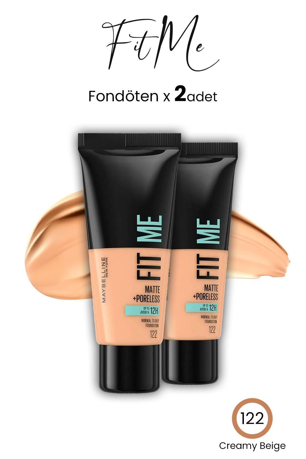 Maybelline Fit Me Matte+Poreless Fondöten 30 ML Creamy Beige 122 x 2 Adet