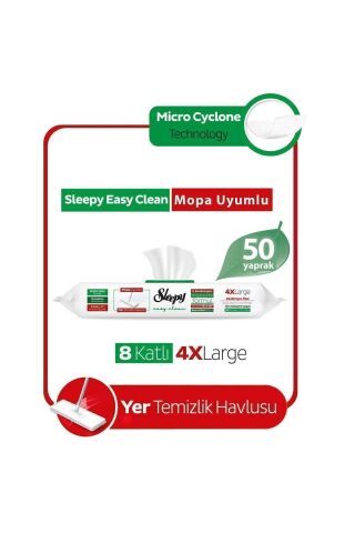 Sleepy Beyaz Sabun Katkılı 50'li 4 X Large Mopa Uyumlu Temizlik Havlusu