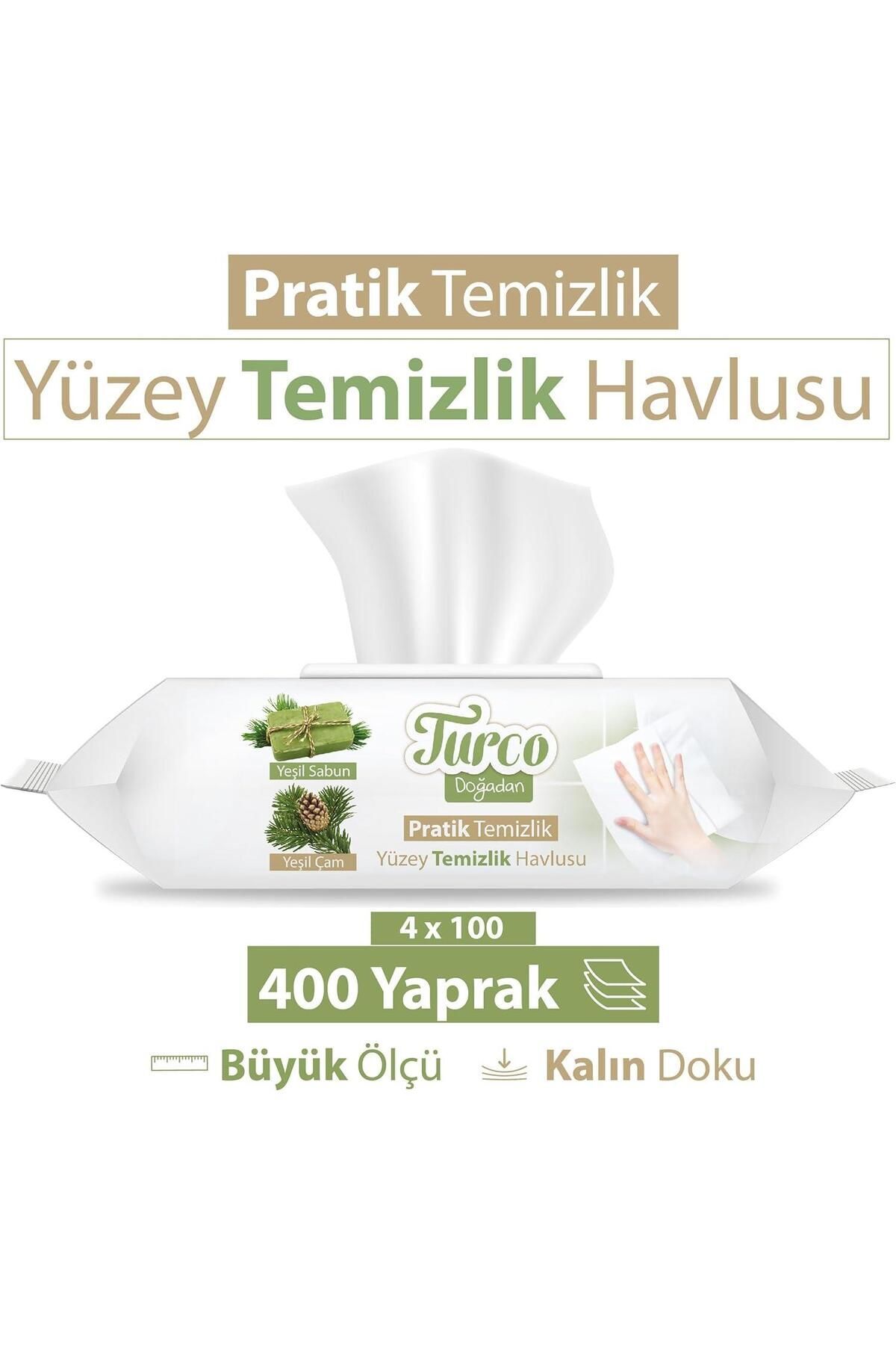 Baby Turco Yüzey Temizlik Havlusu Yeşil Çam, Sabun 100'lü 4 Adet