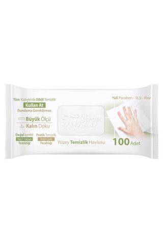 Baby Turco Yüzey Temizlik Havlusu Yeşil Çam, Sabun 100'lü 4 Adet