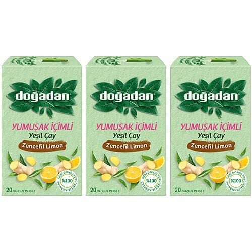Doğadan Yeşil Çay Yumuşak İçimli Zencefil Limon x 3 adet