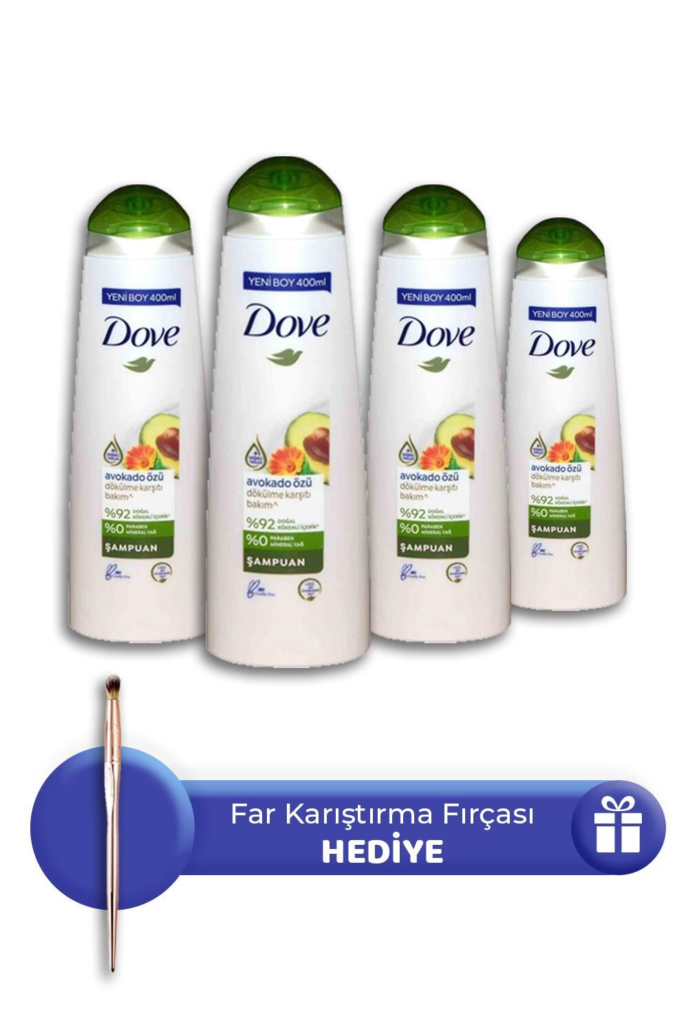 Dove Şampuan Avokado Özü 400 ml 4 Adet, Far Karıştırma Fırçası Hediye