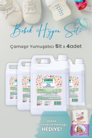 Green Clean Baby Bitkisel Çamaşır Yumuşatıcı Lavanta Yağlı 5 lt x 4 Adet ve Hediyeli