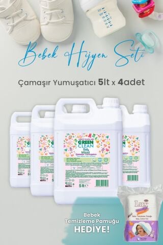 Green Clean Baby Bitkisel Çamaşır Yumuşatıcı Lavanta Yağlı 5 lt x 4 Adet ve Hediyeli