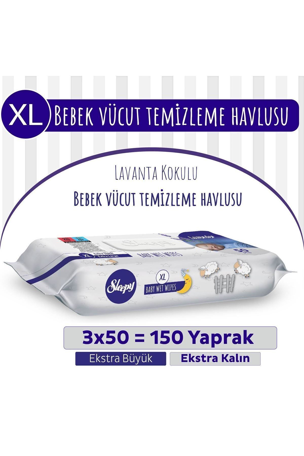 Sleepy Xl Lavanta Kokulu Bebek Vücut Temizleme Havlusu 3X50 Adet