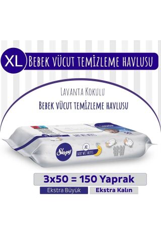 Sleepy Xl Lavanta Kokulu Bebek Vücut Temizleme Havlusu 3X50 Adet