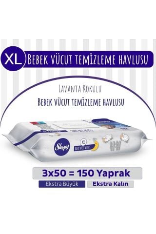 Sleepy Xl Lavanta Kokulu Bebek Vücut Temizleme Havlusu 3X50 Adet