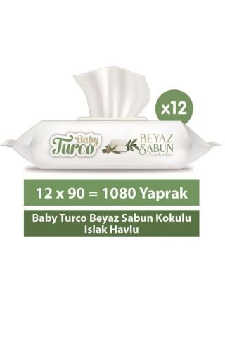 Baby Turco Beyaz sabun kokulu ıslak havlu 12x90