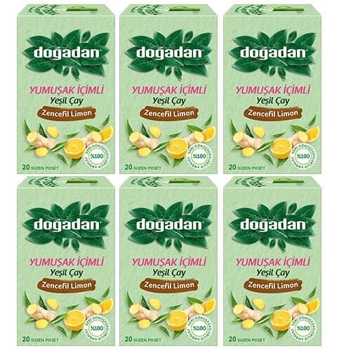 Doğadan Yeşil Çay Yumuşak İçimli Zencefil Limon x 6 Adet
