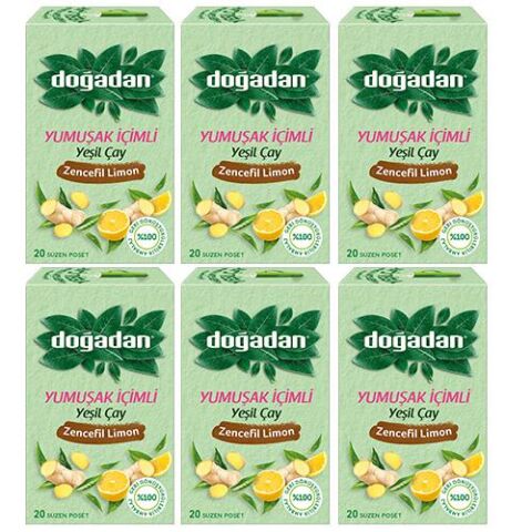 Doğadan Yeşil Çay Yumuşak İçimli Zencefil Limon x 6 Adet
