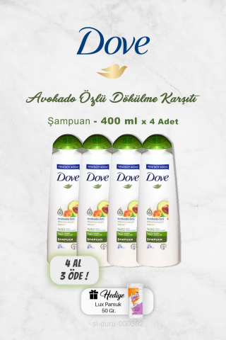 4 AL 3 ÖDE Dove Şampuan Avokado Özlü 400 ml, Pamuk Hediyeli