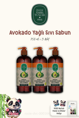 3'lü Eyüp Sabri Tuncer Doğal Avokado Yağlı Sıvı Sabun 750 ml ve ROSIE Pamuk