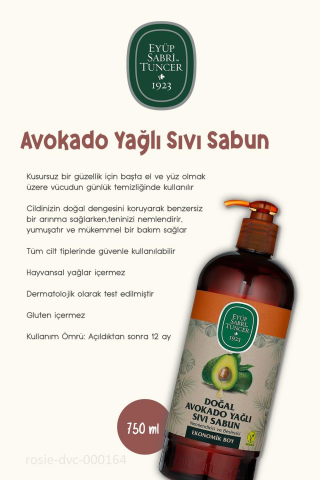 3'lü Eyüp Sabri Tuncer Doğal Avokado Yağlı Sıvı Sabun 750 ml ve ROSIE Pamuk