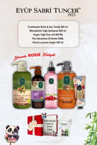 The Adventure Krem, Argan Duş Jeli ve Losyon, Macadamia Şampuan, Frambuazlı Tonik ve Rosie